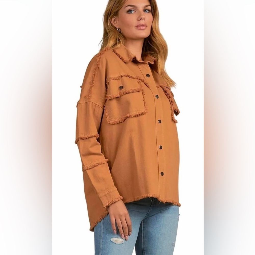 NWT Elan Rock & Roll Camel woman's Shacket Devan in size XS oversized relax fit - Picture 2 of 10
